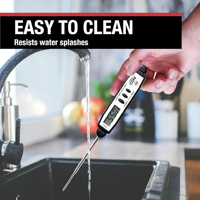 CDN Waterproof Digital Cooking Thermometer Instant Read 2.75" Stainless Shatterproof Ideal for Meat, Poultry, BBQ NSF Certified, Black (DT450X)