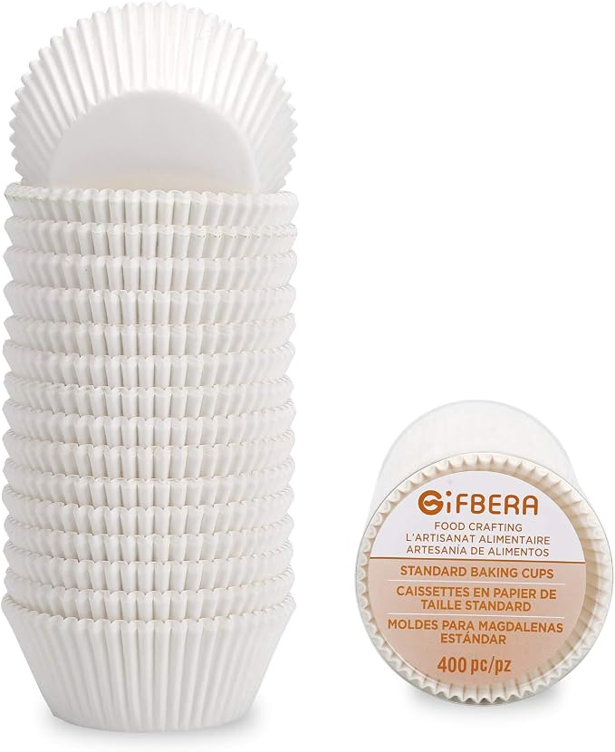 Gifbera White Cupcake Liners Standard Muffin Cups 400-Count, Unbleached Greaseproof Paper, No Smell