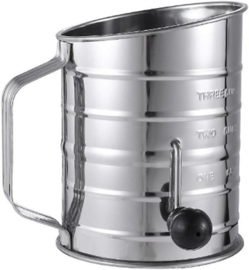 3 Cup Powdered Sugar Large Stainless Steel Rotary Hand Crank Flour Sifter With 4 Wire Agitator Baking Tools.