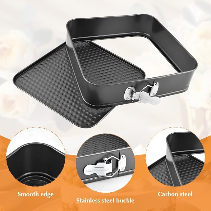 Set of 3 Springform Cake Tins Heavy Duty, Double Layer Non-Stick Coating, Removable Base, Heavy Duty Carbon Steel, Perfect for Frozen Desserts - Oven Safe Bakeware(SIZE:square)
