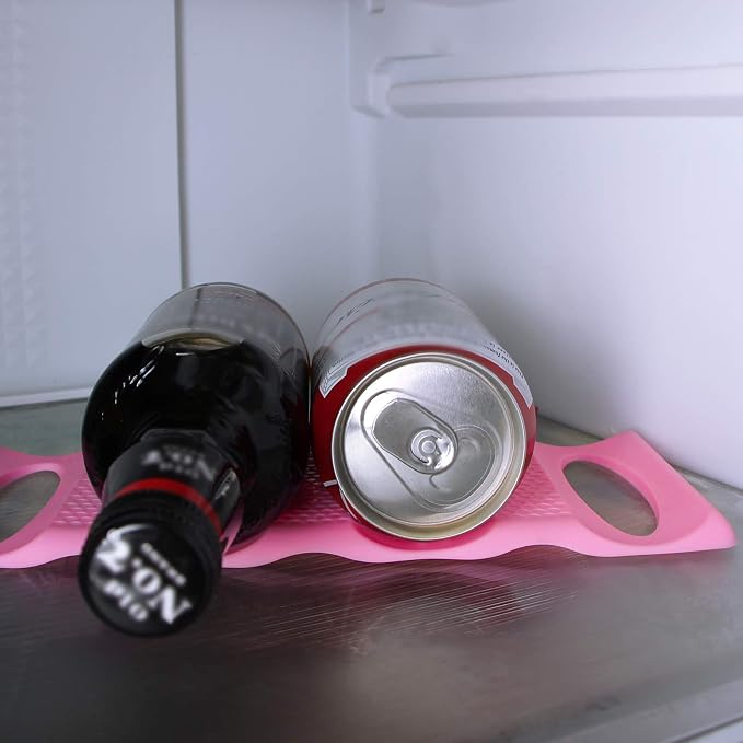 Webake Can Organizer for Pantry 2 Pack Silicone Bottle and Can Stacker Mat, Can Holder Storage Rack Space Saver for Refrigerator, Kitchen, Cabinet, Countertop, Shelf (Pink)