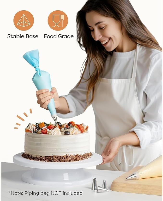 2 PCS Baking Supplies Cake Stand, 11 Inch Cake Decorating Supplies Rotating Stand, for Kitchen Cake Baking (White)