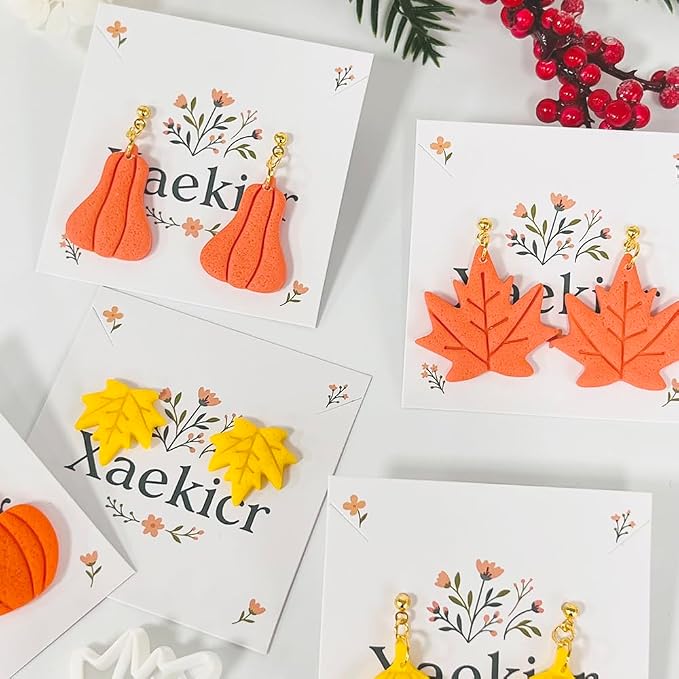Xaekicr Fall Leaf Pumpkin Polymer Clay Cutters Set – 5 PCS Autumn Clay Earring Cutters for Jewelry Making – Polymer Clay Molds & Clay Tools for Fall DIY Crafts