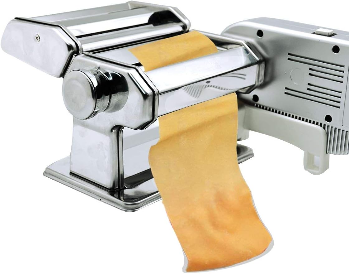 Shule Electric Pasta Maker with Motor Automatic Pasta Machine with Hand Crank and Multifunctional Rollers