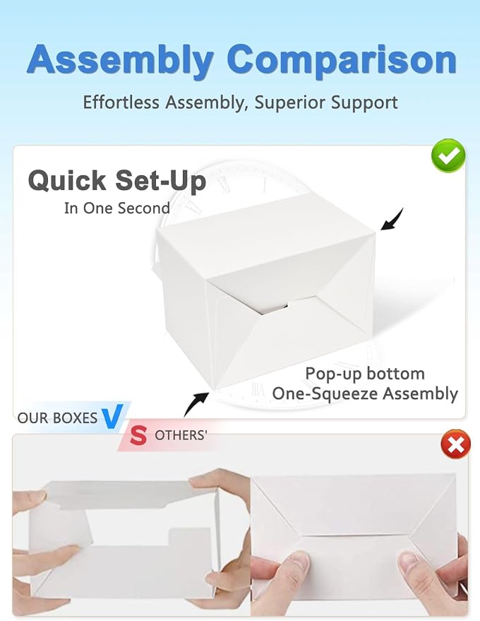 Shallive 28 Pack Large Treat Boxes White - 9 x 6 x 6 inches Gable Gift Boxes with Handle Cardboard Lunch Boxes Recycled Paper Take Out Boxes Welcome Boxes For Wedding Baby Shower Birthday