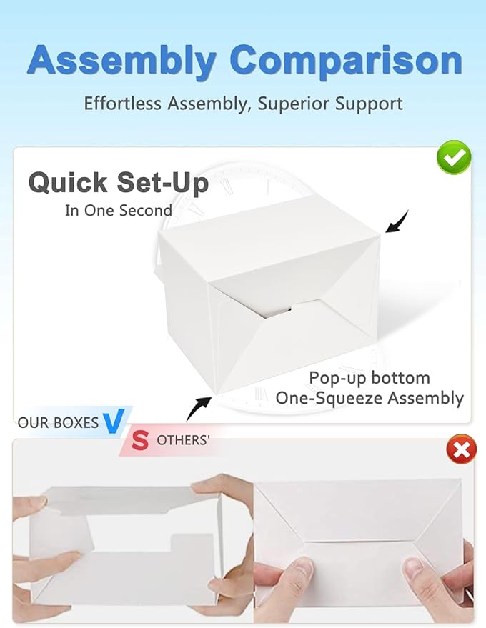 Shallive 50 Pcs Large Treat Boxes 9x6x6 Inch White Gable Gift Boxes with Handle Lunch Boxes Recycled Paper Bags Take Out Cookie Boxes Welcome Boxes Candy Bags For Wedding Birthday Party Supplies