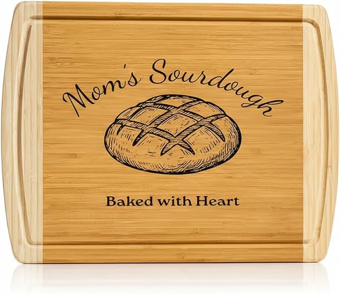 Personalized Sourdough Cutting Board - Engraved Bamboo Bread Board, X-Large Custom Monogrammed Baking Gift for Bakers - 18 x 12 Sourdough Bread Cutting Board for Wedding, House Warming Gifts New Home