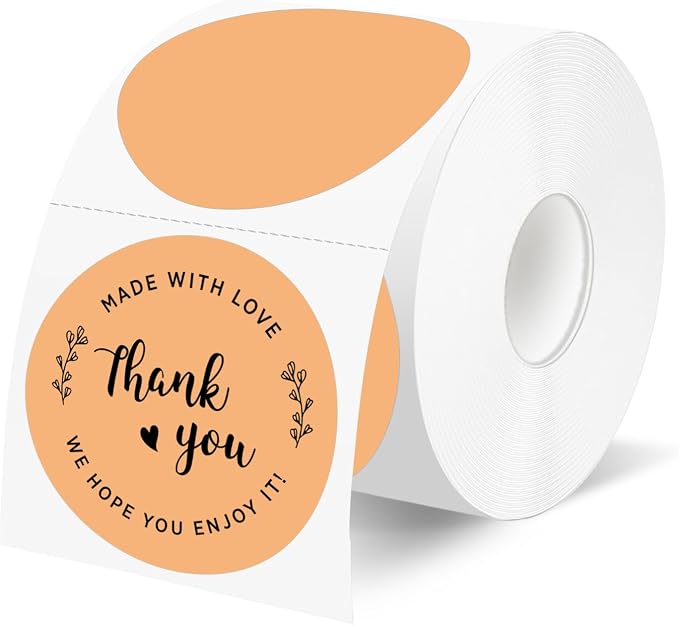 500 Labels/Roll 2" Apricot Round Thermal Labels, Waterproof Circle Blank Thermal Sticker Compatible with Direct Thermal Label Printers for DIY Logo Designs, Thank You, Small Business