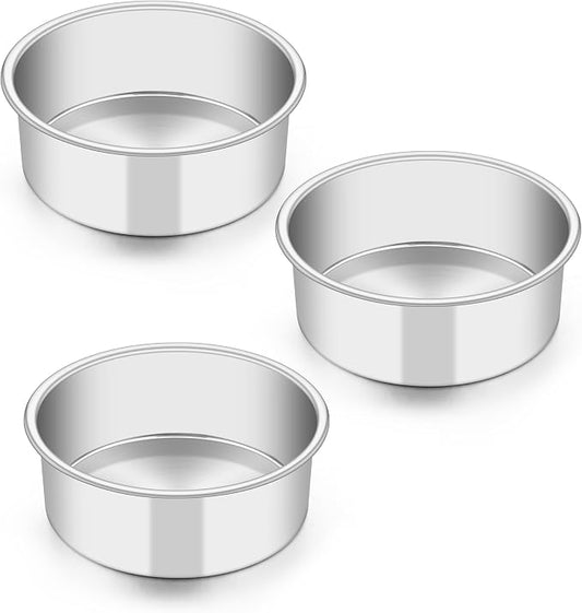 TeamFar 5 Inch Cake Pan Set of 3, Stainless Steel Small Layer Cake Baking Pans Tins, Round Bakeware for Birthday Wedding Party, Non-Toxic & Healthy, Mirror Finish & Dishwasher Safe