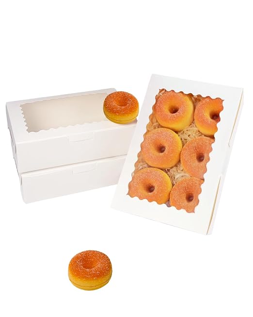qiqee 100Pcs White Cookie Box with Window 9"x6"x2.5" Pastry Macaron Bakery Box for Packaging