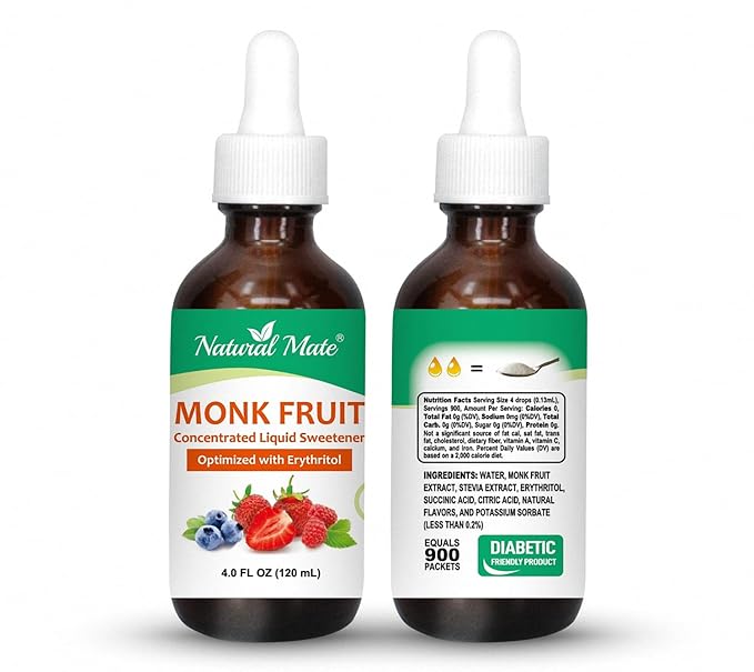 Monk Fruit Liquid Sweetener (Optimized with Erythritol) 4 FL OZ (120 mL) – Glass Bottle | 1 Pack