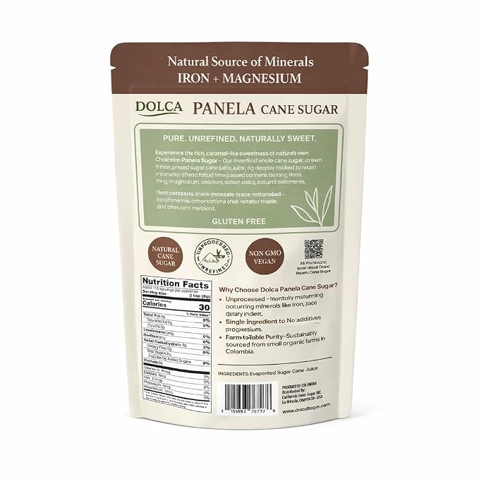Dolca Panela – Unrefined Cane Sugar from Evaporated Cane Juice – Granulated Panela with Rich Caramel Flavor – 1:1 Replacement for Brown Sugar in Coffee, Tea & Baking