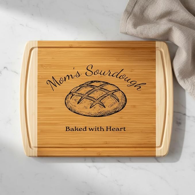 Personalized Sourdough Cutting Board - Engraved Bamboo Bread Board, X-Large Custom Monogrammed Baking Gift for Bakers - 18 x 12 Sourdough Bread Cutting Board for Wedding, House Warming Gifts New Home
