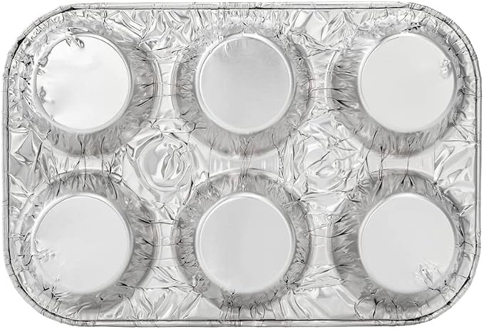 Restaurantware Pastry Tek 9.5 x 6.5 x 1.5 Inch Muffin Tins 25 Disposable Cupcake Pans - 6 Cavities Standard Size Silver Aluminum Baking Pans Durable For Baking Cupcakes Muffins or Mini Pies