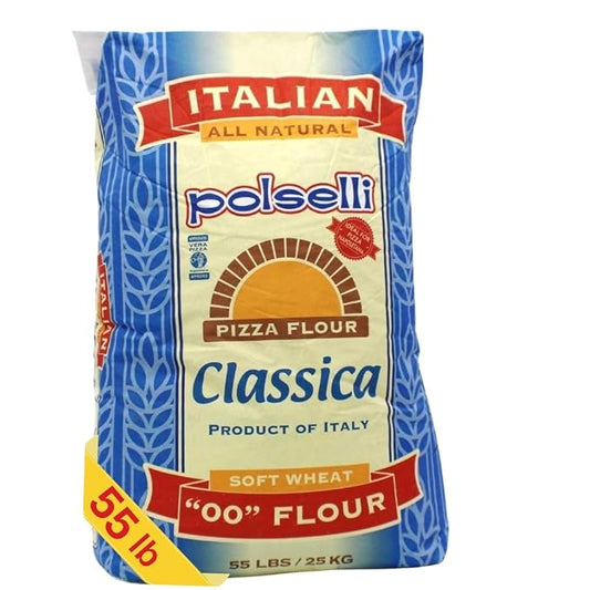 POLSELLI Classica, Tipo 00 Double Zero Flour, Soft Wheat, 25 kg (55 lbs) | All-Natural Type "00" European Flour For Pizza, Bread, Pastas, 8+ Hour Rise Dough; Unbleached, Unbromated, No Additives.