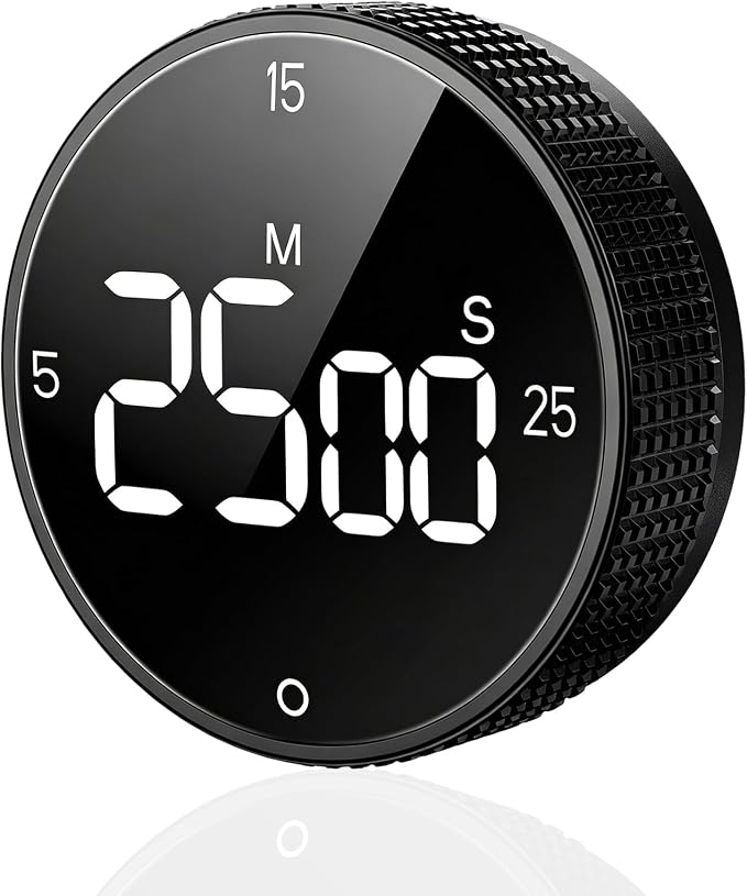 Digital Kitchen Timer, Magnetic Visual Pomodoro Clock with Large LED Display, 3 Preset Times (5/15/25) for Cooking Baking Fitness