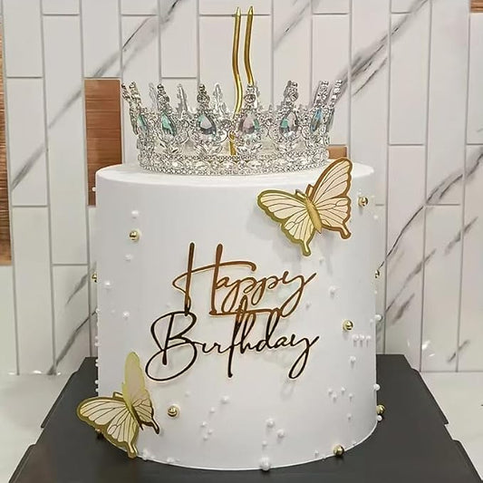 Happy Birthday Cake Topper Mirror Acrylic Cake Topper Side Cake Topper Gold Cake Insert Cake for Birthday Party (Glod-6(4 * 3.54in))