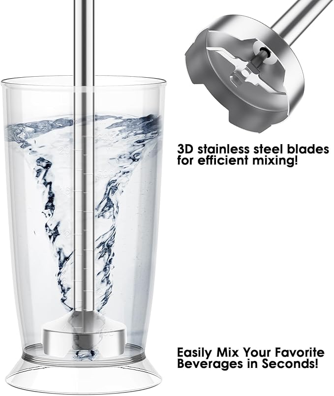 Blackcow Immersion Blender Handheld, Corded Hand Blenders Set 800W, 6 Speed Stick Blender 5 in 1 Stick Emulsifier with Chopper, Whisk and Frother for Soup, Baby Food and Smoothies, Red