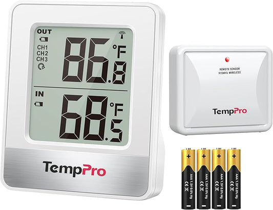 TempPro 500FT Indoor Outdoor Thermometer Wireless, Outdoor Thermometers for Patio with Temperature Sensor, Room Thermometer for House Home Reptile Baby Room Temperature Monitor (Previously ThermoPro)