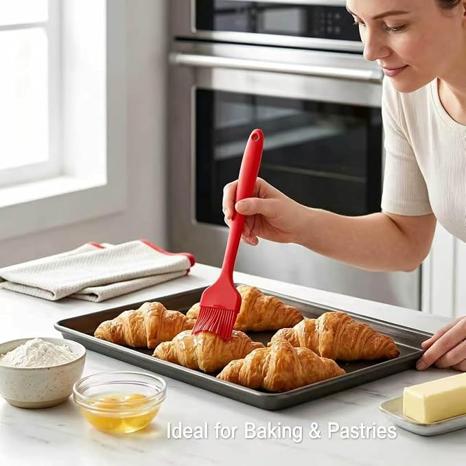 2 Pack Silicone Basting Brushes with Stainless Steel Core - Heat Resistant Pastry Brush for Cooking BBQ Grill Baking Roasting, Oil Butter Sauce Marinade Egg Wash, Dishwasher Safe, Large & Small, Red