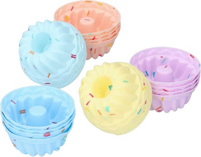 Reusable Silicone Baking Cups, 20Pcs Small Cake Cup Muffin Baking Cups Nonstick Cupcake Liners Fancy Dessert Tray Thread Set