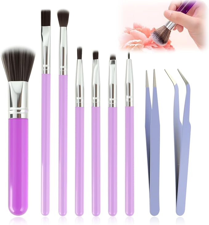 9 Pcs Baking Brush Set, Chocolate Candy Making Supplies Jelly Decorating Tools, for Home Bakers Professional Chefs Cake Cookie Dessert Pastry Decoration Kit, Brushes and Tweezers(Purple)