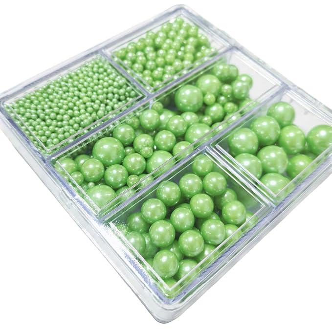Edible Green Pearl Sprinkles for Cake Decorating, Mixing 4 Sizes Green Sugar Cupcake, Ice Cream, Donuts, Macaron Toppings Supplies 90g/ 3.17oz