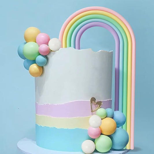 28PCS Rainbow Cake Toppers Colorful Balls Cake Decorations for Wedding Baby Shower Girls Boys Birthday Party Supplies (Macaron)