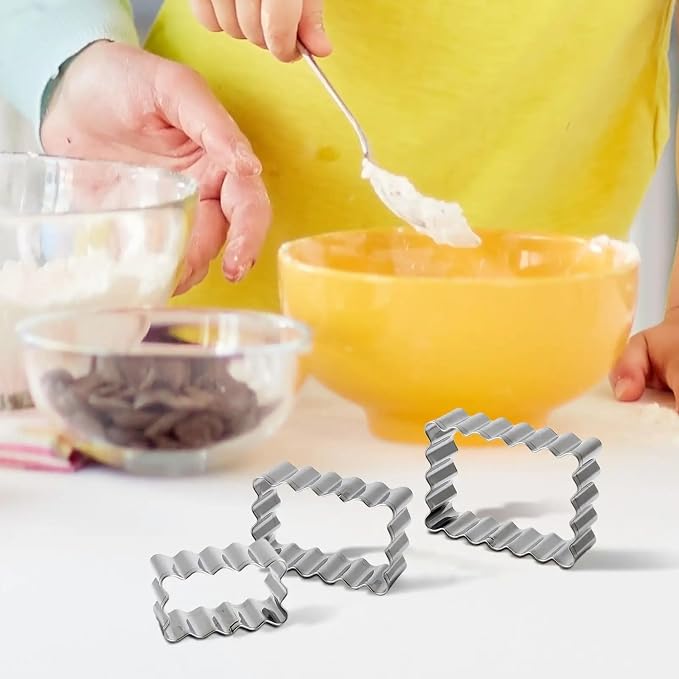 6Pcs Scalloped Cookie Cutter Set, 2 Inch Square & 2.5 Inch Small Rectangle, Jagged Edge Design