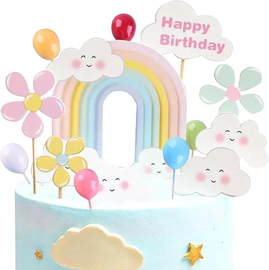 Happy Birthday Cake Topper Birthday Cake Decoration Party Cake Supplies (Flower rainbow cake topper)