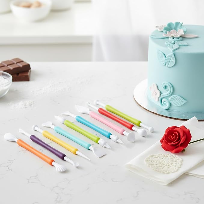 9-Piece Fondant Sculpting Tool Set - PC Plastic Modeling Kit for Cake Decorating, Gum Paste & Chocolate - Multicolor Handles