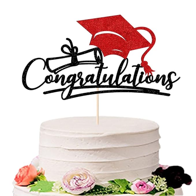 Congratulations 2026 Graduation Cake Topper,Congrats Grad Cake Decor - 2026 High School/College/Senior Graduation Party Decorations Supplies (Black and red)