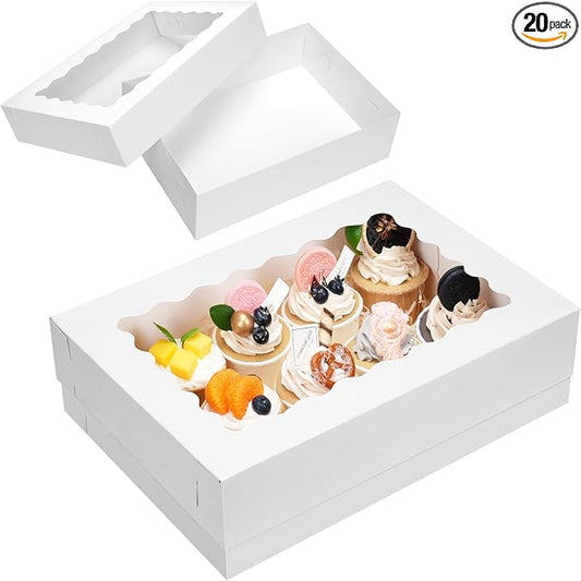 Moretoes 20pcs 14x10x4in Sheet Cake Boxes, White Rectangle Quarter Bakery Boxes with Window, for Cake Pastry Baking Donuts Cupcake Pie Packaging