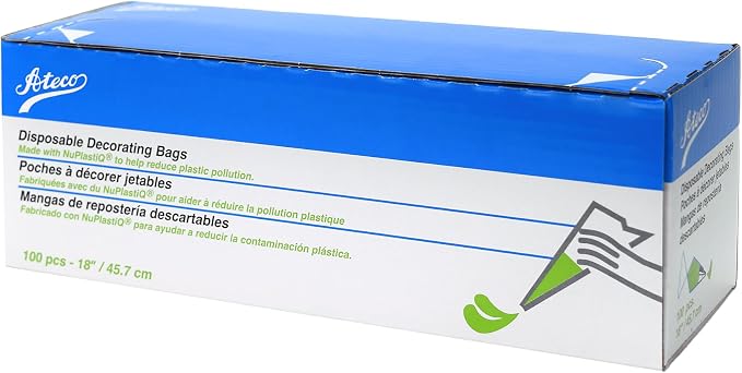 Ateco Plastic Disposable NuPlastiQ Cake Decorating & Piping Bag, 18" - Pack of 1000, White