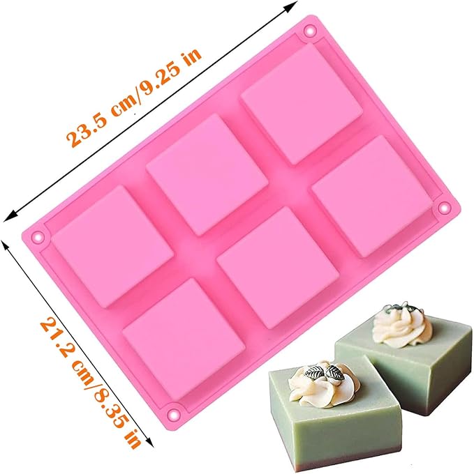 AKOAK 6-cavity Silicone Cake Mold, DIY Handmade Soap Mold, Non-stick Donut Mold, for Chocolate Pudding Jelly Muffin Cups, Kitchen Baking Decoration (Square)