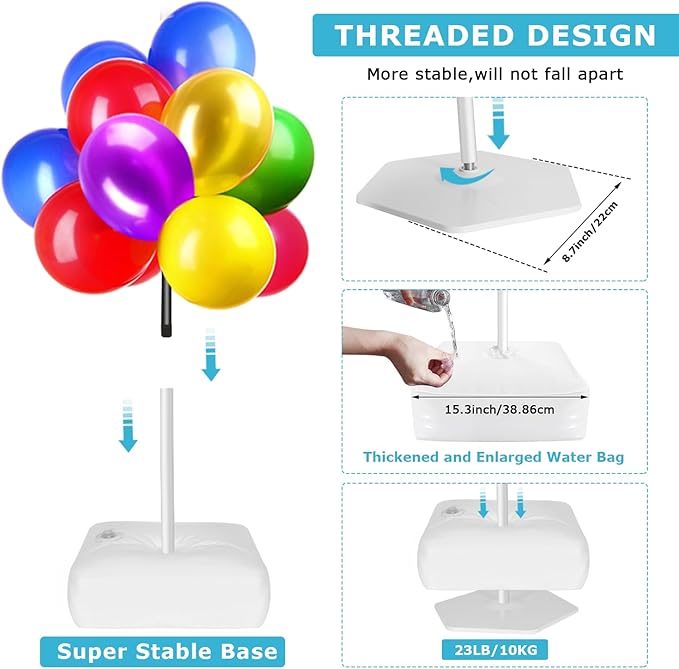 Updated Balloon Arch Kit, 21ft Adjustable Balloon Arch Stand with Base in 9FT Width and 10FT Height, Threaded Design Ballon Arch for Birthday Baby Shower Party Kit