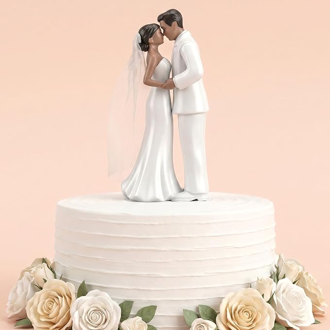 Wedding Cake Topper, 4.3" Bride and Groom Figurine (Black) | Novios Para Pastel Elegant Couple Figurine for Anniversary Wedding Decor
