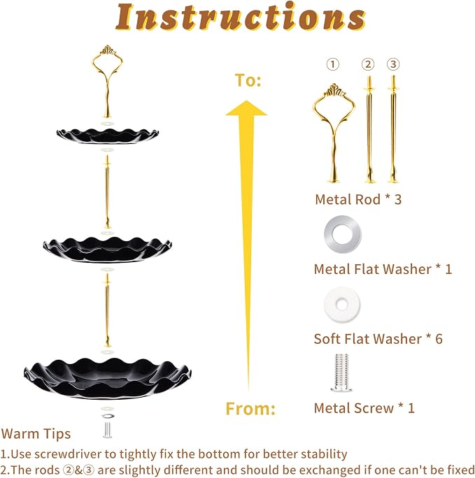 BACUTHY 3 Tier Cupcake Stand Holder, Plastic Cup Cake Tower Stand with Tiered Serving Tray for Dessert Display, Cupcakes, Donuts, Macaron and Fruits,Black
