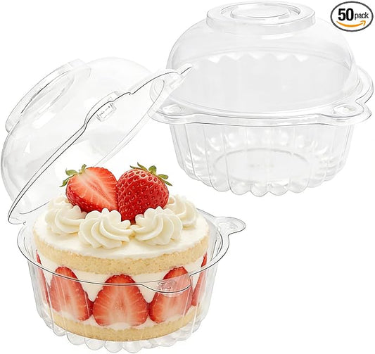 50 Pack Plastic Cupcake Containers with Dome Lids, Disposable Individual Clear Cupcake Boxes Holders Carrier, Single to Go Dessert Cake Packaging for Muffin Donuts Fruit Salad Wedding Party