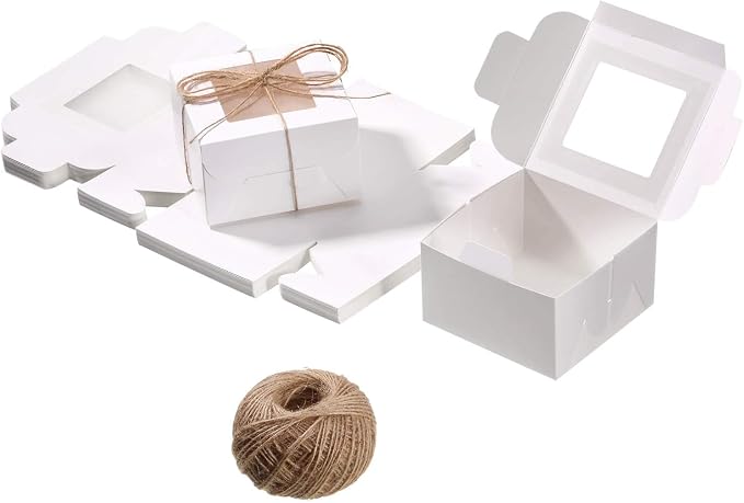 50 Pieces Bakery Box with Window Cookie Boxes Mini Kraft Boxes Gift for Pastries, Candy, Pie, Cupcakes, Soap Packaging for Homemade Soap(White,4 x 4 x 2.5 Inch)
