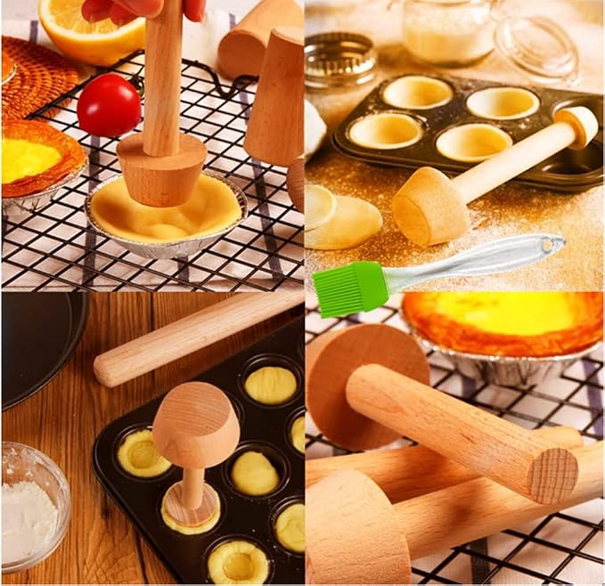Wooden Tart Tamper Set Double Side Pastry Dough Tamper Egg Tarts Tamper Pastry Tools DIY Cake Pastry Tools for Making Egg Tart, Cheesecakes and Desserts, Set of 4