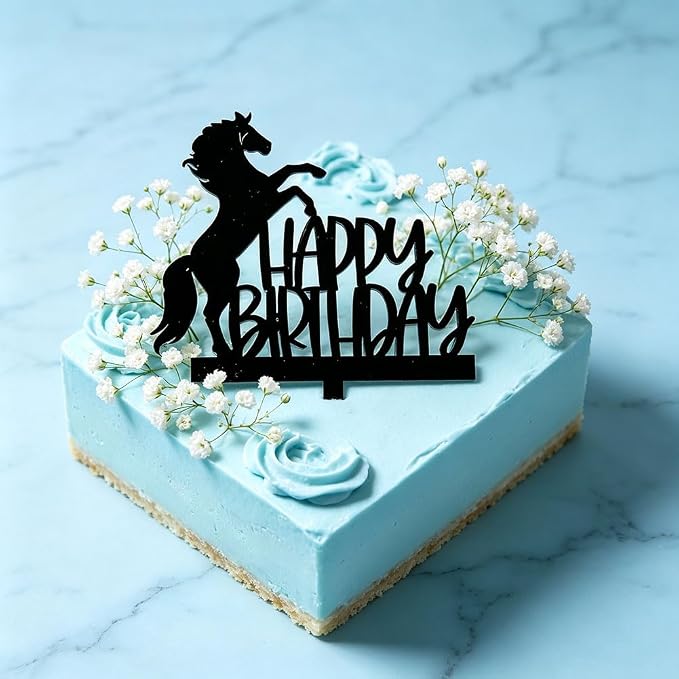 Black Acrylic Horse Happy Birthday Cake Topper, Horse Theme Party Decoration for Boys, Girls, Men, Women & Kids Birthday Party Decoration Supplies (Design2)