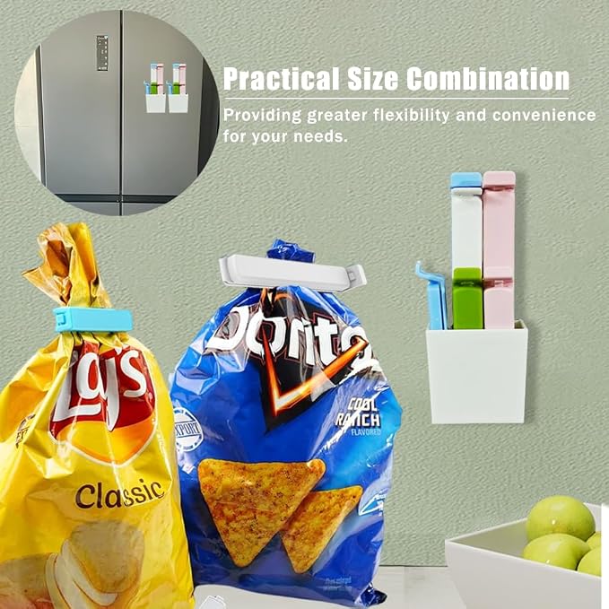 Ouliget Magnetic Refrigerator Sealing Clip,Chip Clips with Magnet Storage Box Fridge Magnets,Magnetic Wall Container Food Freshness Bag Clip for Kitchen Home,9Pieces