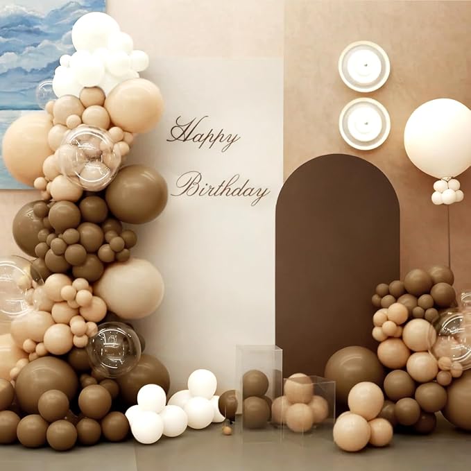 MEBAY Boho Brown Balloon Garland Arch Kit, 166Pcs Coffee Brown Nude White Balloons for Neutral Bear Bridal Baby Shower Birthday Party Decorations