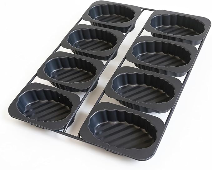 8-Cavity Egg Tart Molds, Fluted Edge Small Tart Pan Boat Shaped, Mini Oval Loaf Tray, Nonstick Baking Pans for Pound Cake, Banana Bread, Cheesecake, Brownies