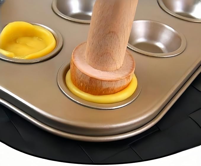 3Pcs Double Sided Wooden Tart Tamper Set, DIY Wooden Removable Dough Molding Presser, Baking Tool for Mini Egg Tart, Cheesecakes and Dessert Baking