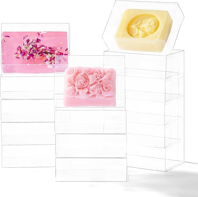 100PCS 3.5x2.36x1.2 Inch Clear Plastic Soap Boxes Packaging - Small Bakery Favor Boxes for Macarons, Cookies & Candies, Perfect for Homemade Soap Gifts, Wedding & Birthday Parties