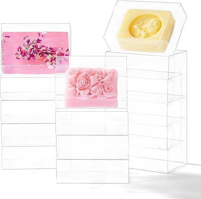 40 Pack 3.5x2.36x1.2 Inch Clear Plastic Soap Boxes for Homemade Soap - Small Dessert Gift Bakery Boxes for Macarons, Cookies & Candies, Wedding & Birthday Party Favors