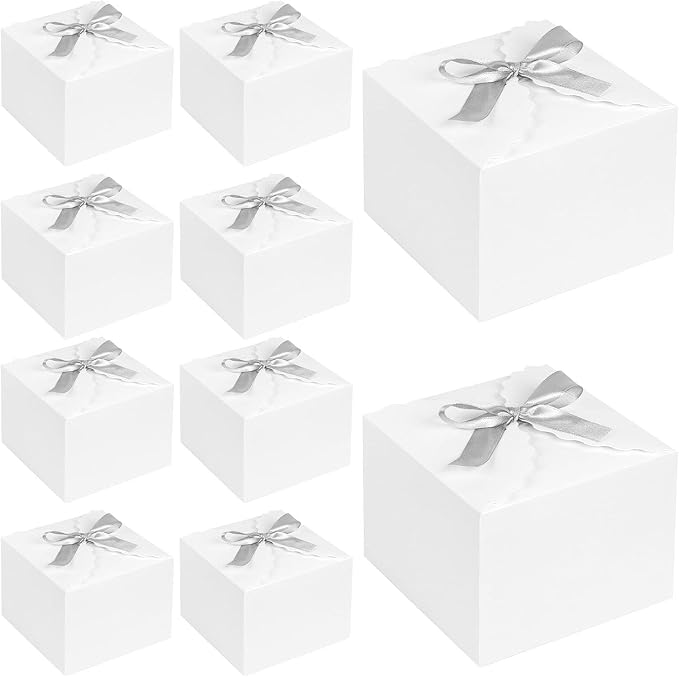VGOODALL 10PCS Gift Boxes with Ribbon, Small White Candy Box Paper Treat Boxes for Wedding Cookie Chocolates Small Gifts