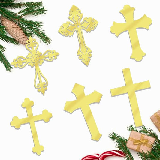 12 Pieces Acrylic gold Cross Cake Topper,Baptism,First Communion,Baby shower cake topper,Religious cake decorations